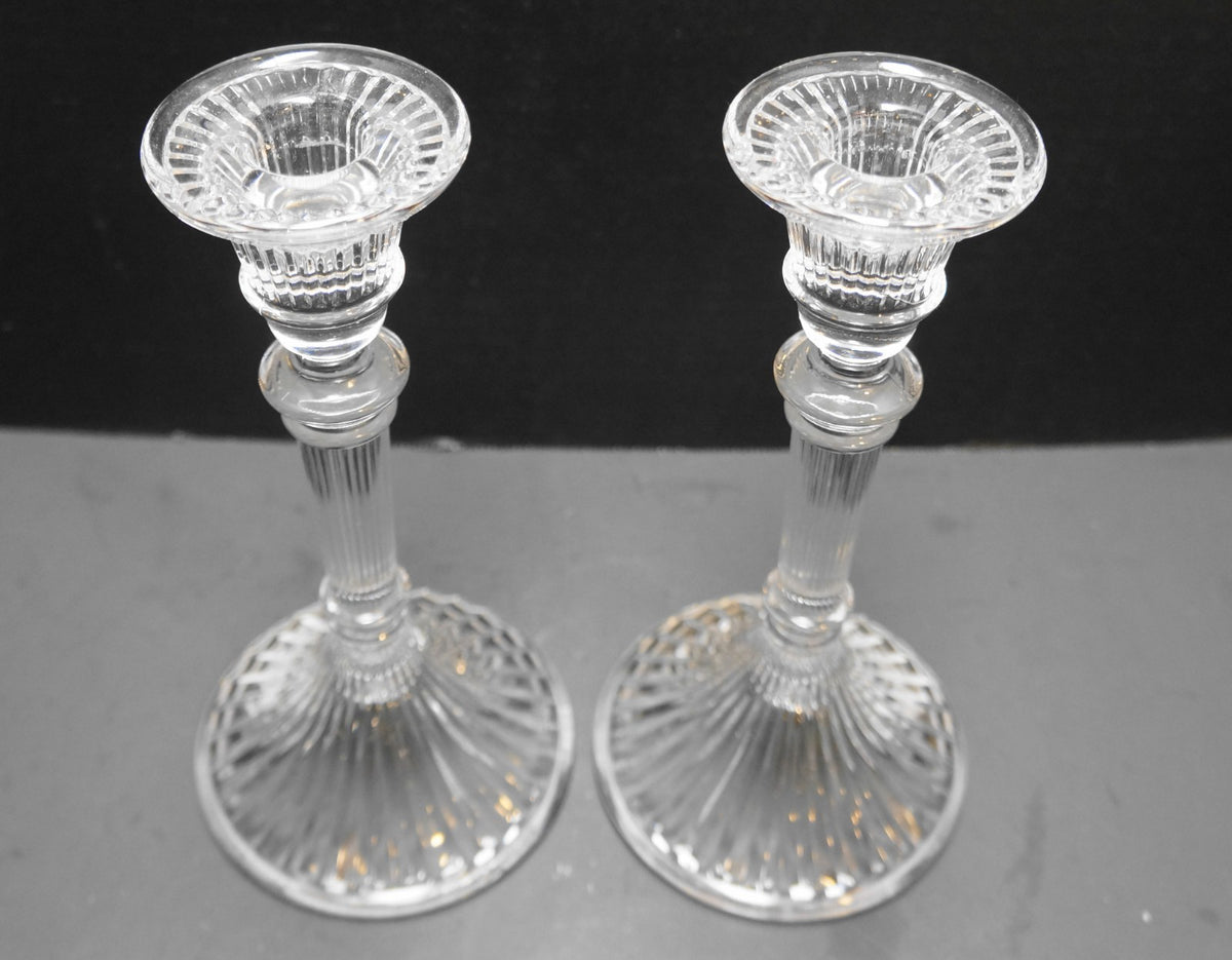 Towle Crystal Ribbed Column Candle Holders Pair 8 IN Austria Toc33
