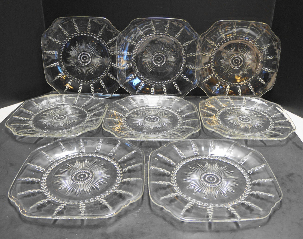 Federal Glass Columbia Clear Depression Lunch Plates Set of 8