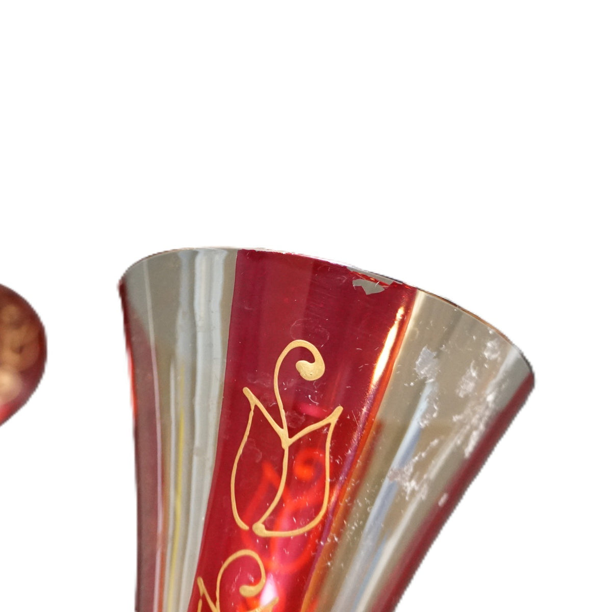 Pier 1 Rioja Hand Painted Red Flashed Gold Squiggles Champagne Flutes Pair