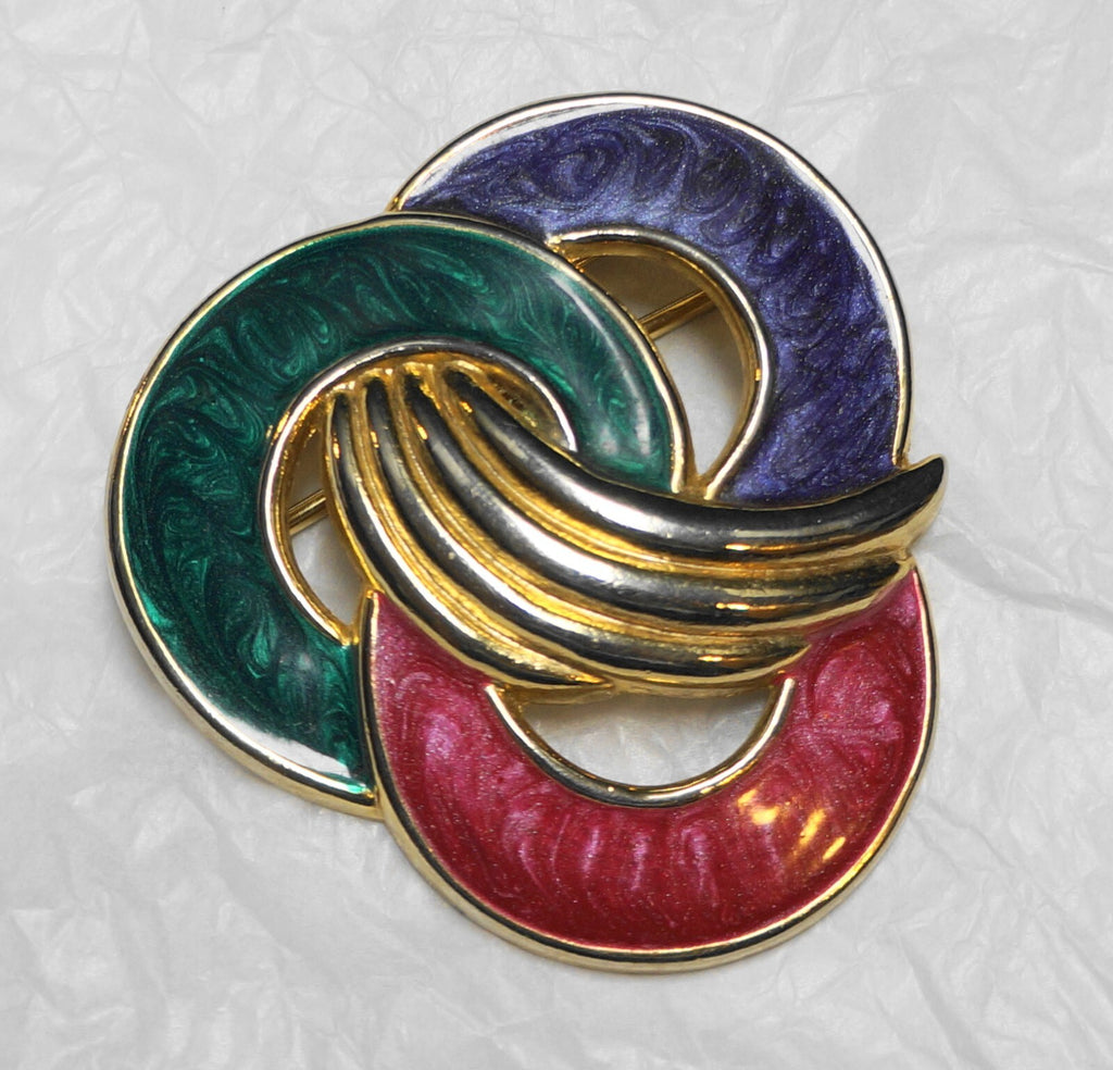 Day-Lor 1980s Purple Green Pink Enamel Gold Tone Ladies Belt Buckle