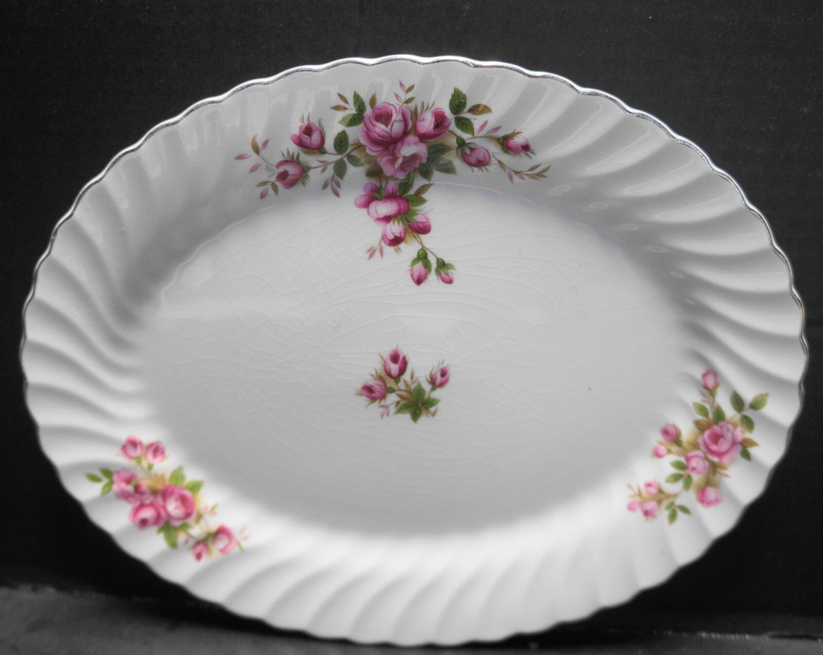 Johnson Bros England Regency Pink Roses Platinum Trim Oval Platter