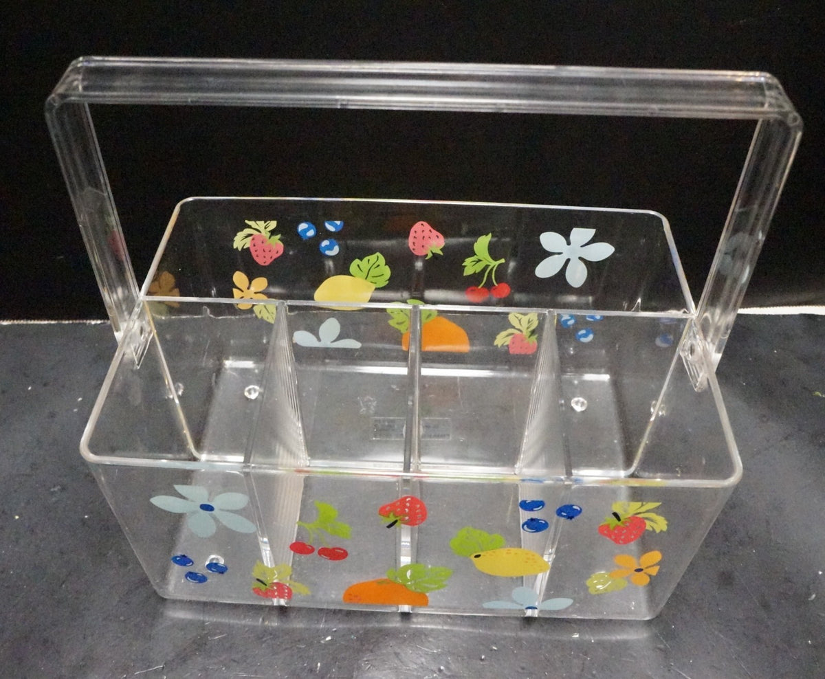 Bright Fruit Flowers Decorated Clear Lucite Divided Basket Taiwan