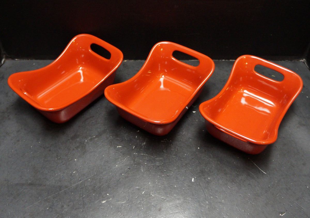 Rachael Ray Red Serveware 10 Oz Ramekins Rectangle Bowl Bakers Set of 3