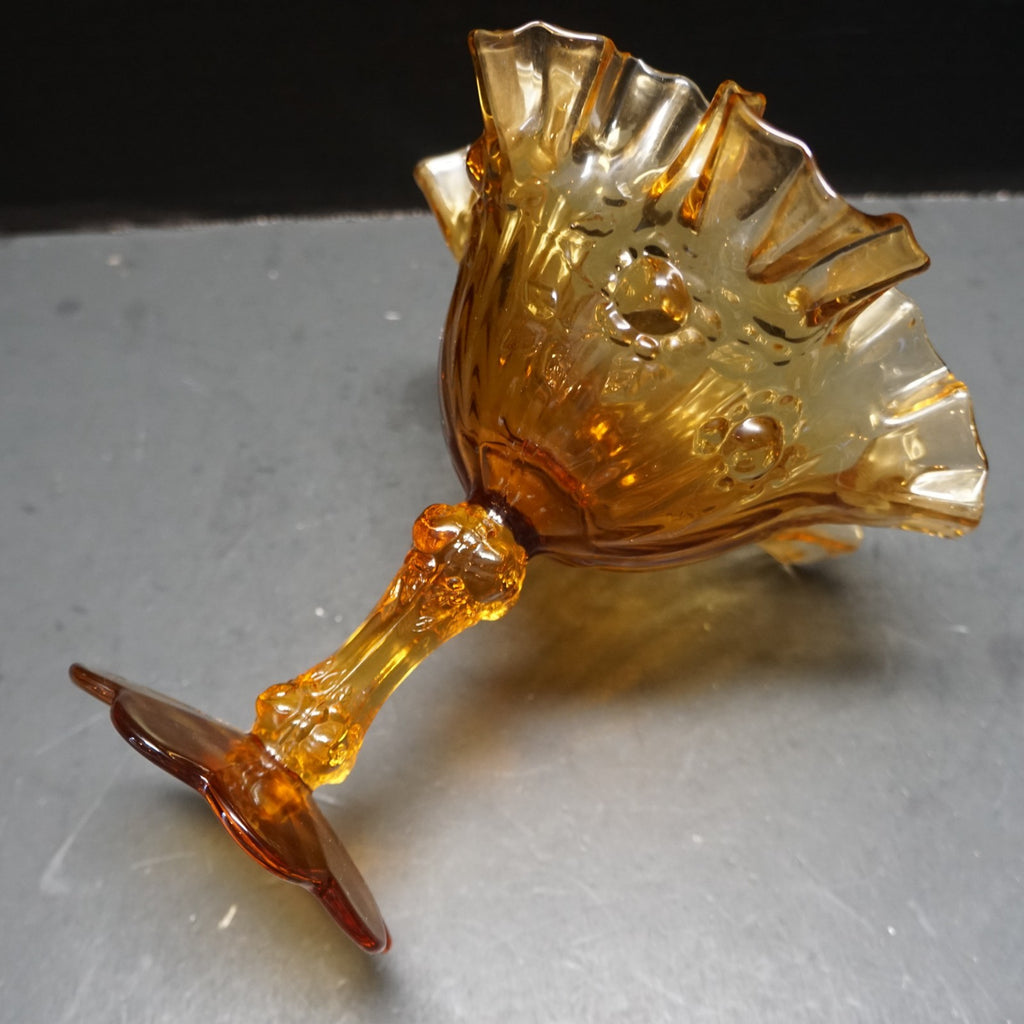 Fenton Amber Rose Ruffled Double Crimped Small Compote