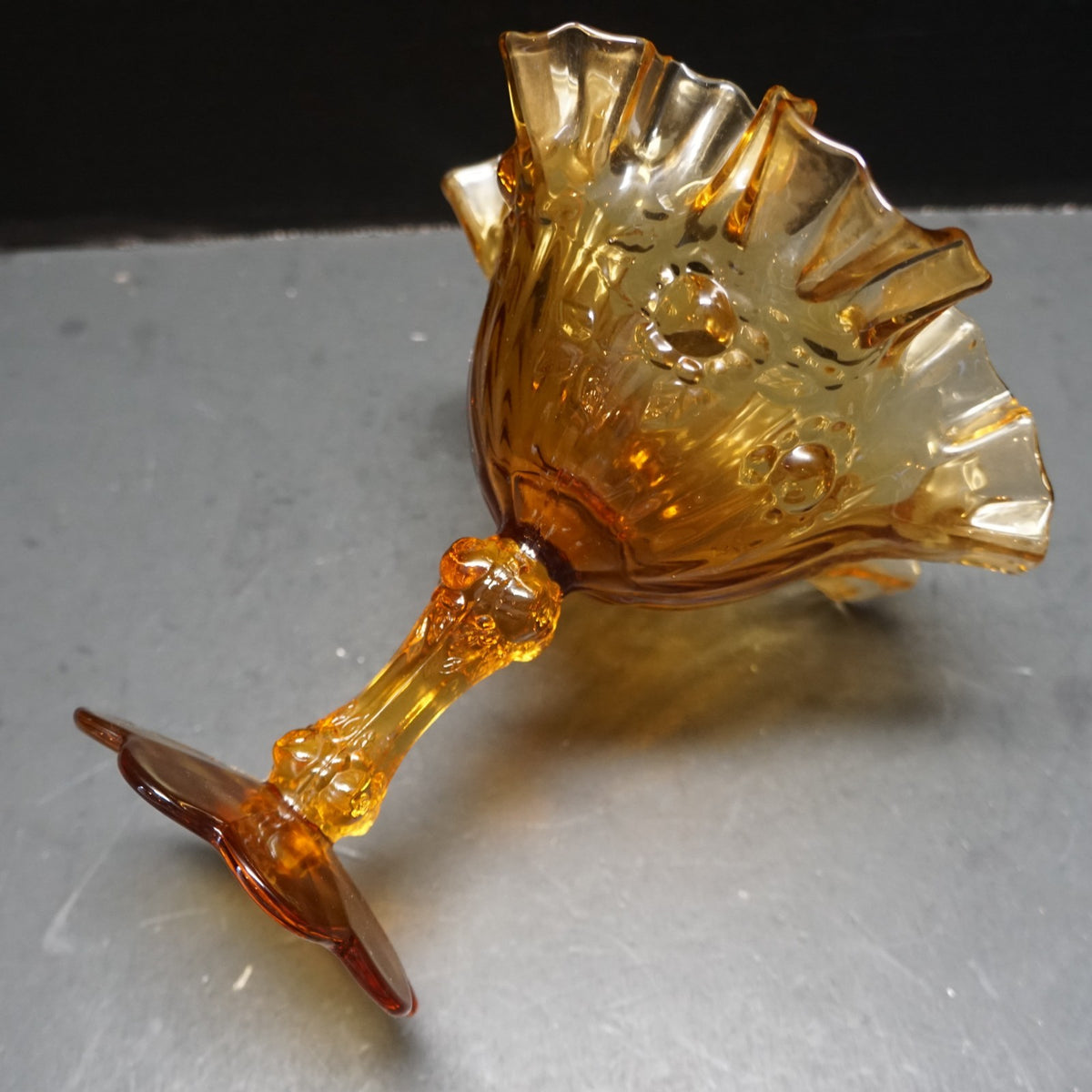 Fenton Amber Rose Ruffled Double Crimped Small Compote