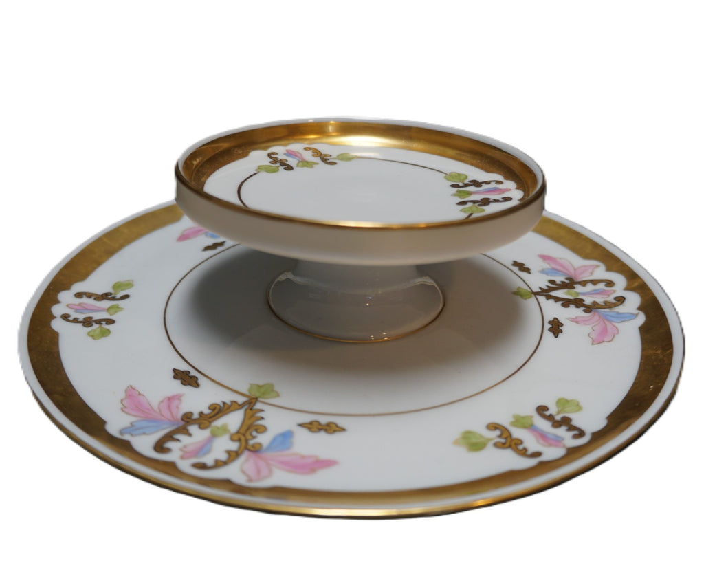 Pickard Decorated Tillowitz Porcelain Two Tier Pedestal Bowl Plate Cracker Tea Party Server