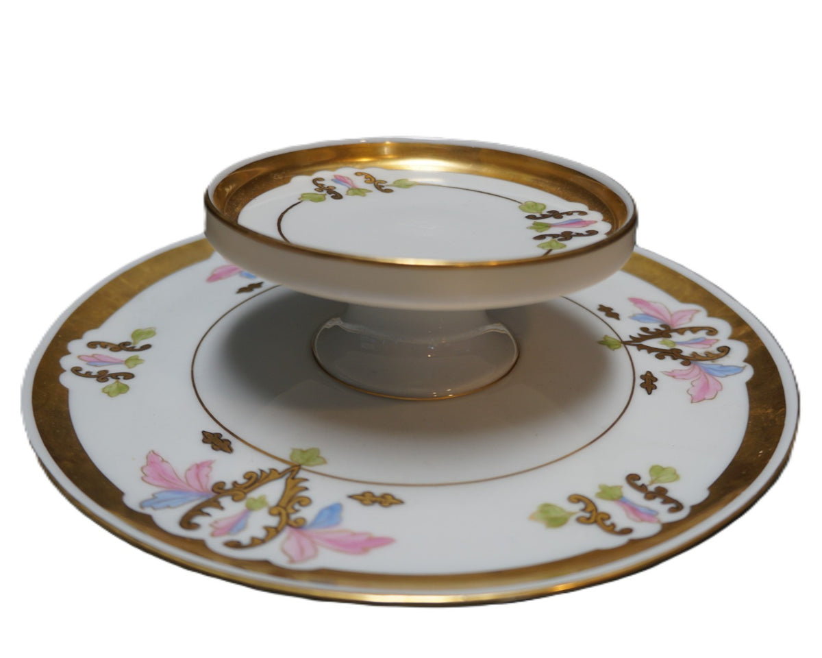 Pickard Decorated Tillowitz Porcelain Two Tier Pedestal Bowl Plate Cracker Tea Party Server