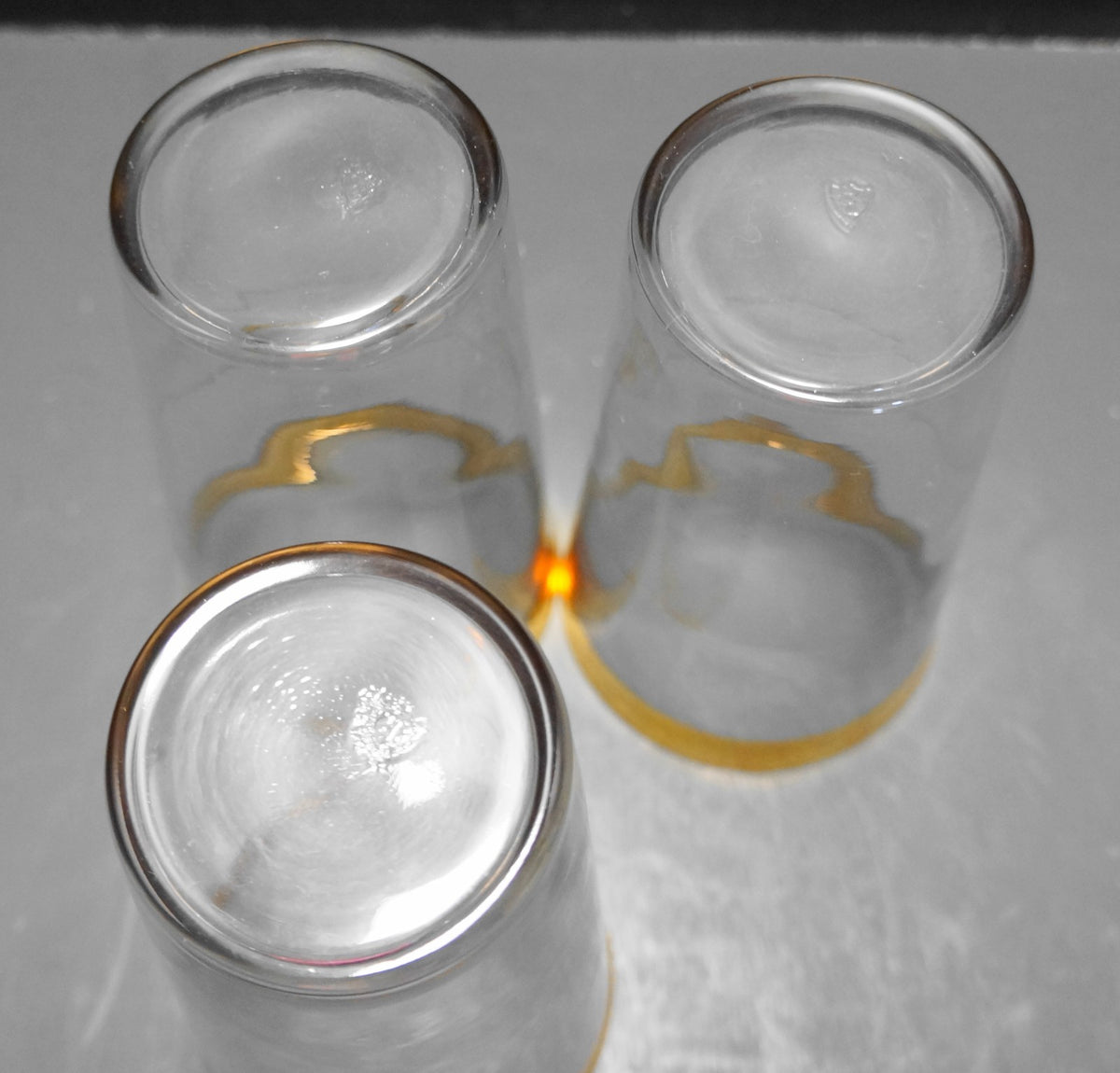 Federal Glass Gold Rim Floral Etched Tumblers Set of 3