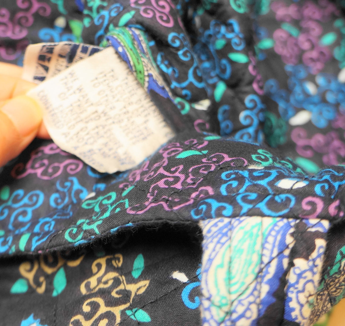Main Street Blues Quilted Cotton Blue Purple Green Floral Print Tote Bag