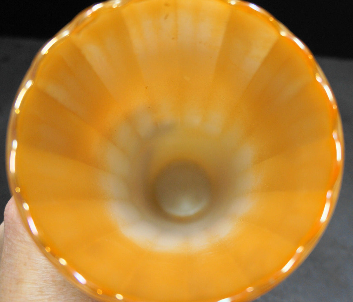 Fire King Peach Lustre Ribbed Vase