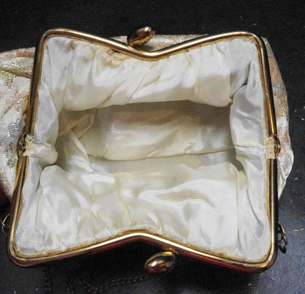 Pale Gold Brocade Evening Bag Pink Green Floral