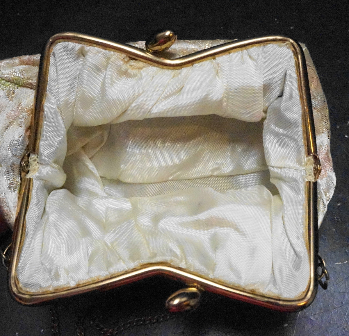 Pale Gold Brocade Evening Bag Pink Green Floral