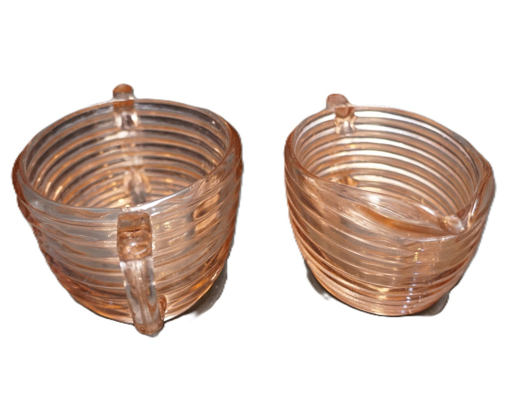 Anchor Hocking Manhattan Pink Depression Glass Cream Sugar Set