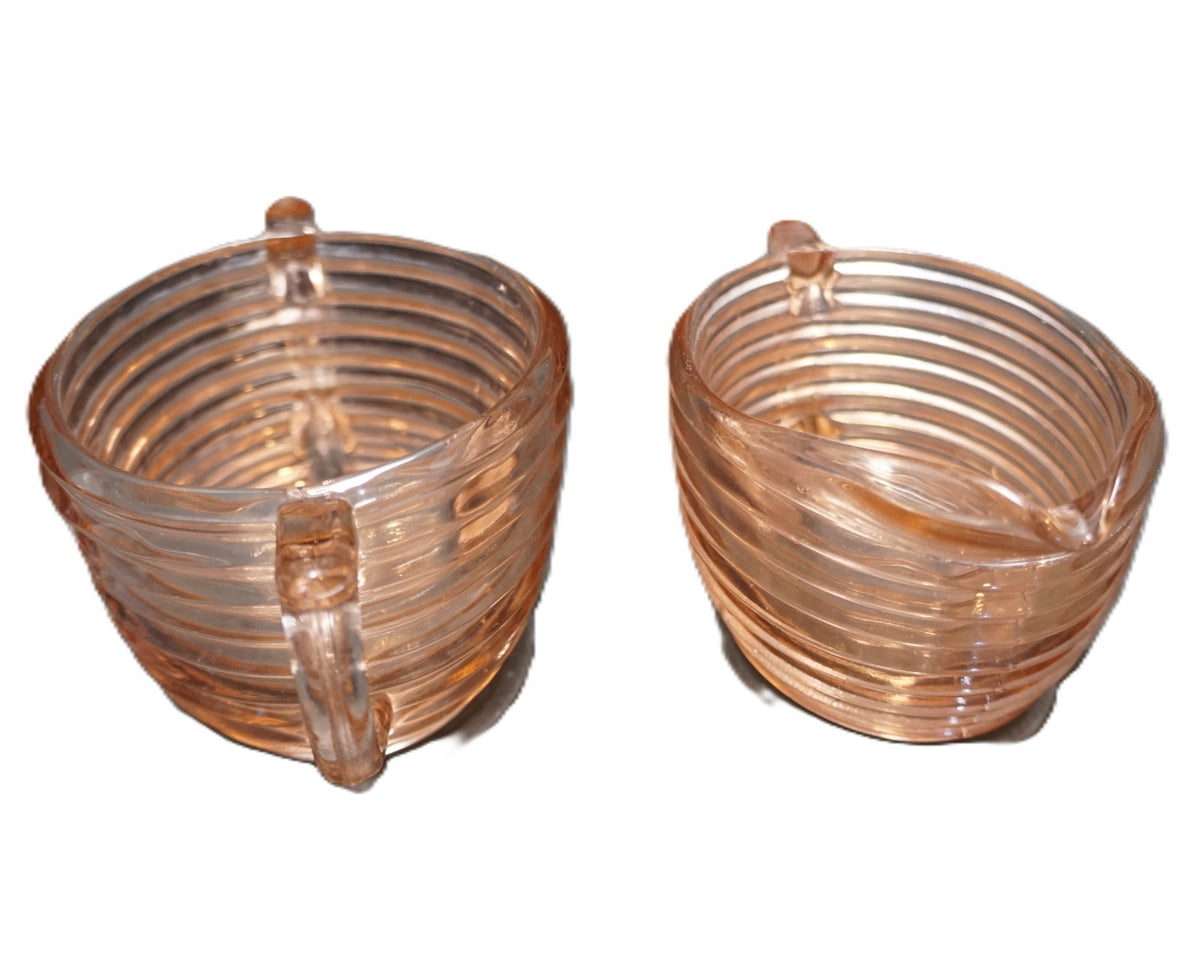 Anchor Hocking Manhattan Pink Depression Glass Cream Sugar Set