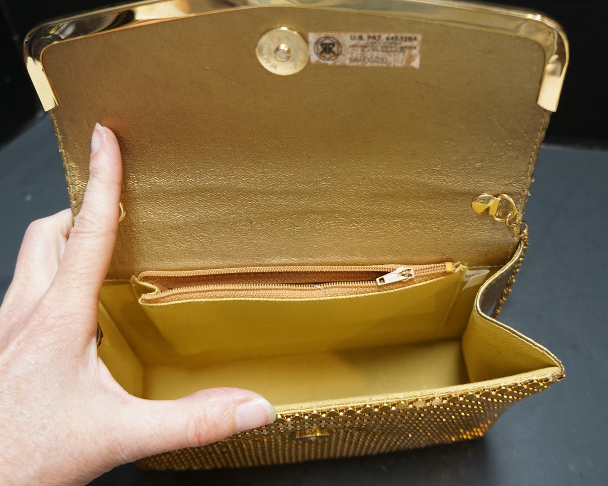 Gold Tone Metal Mesh Vintage Purse Shoulder Bag Clutch