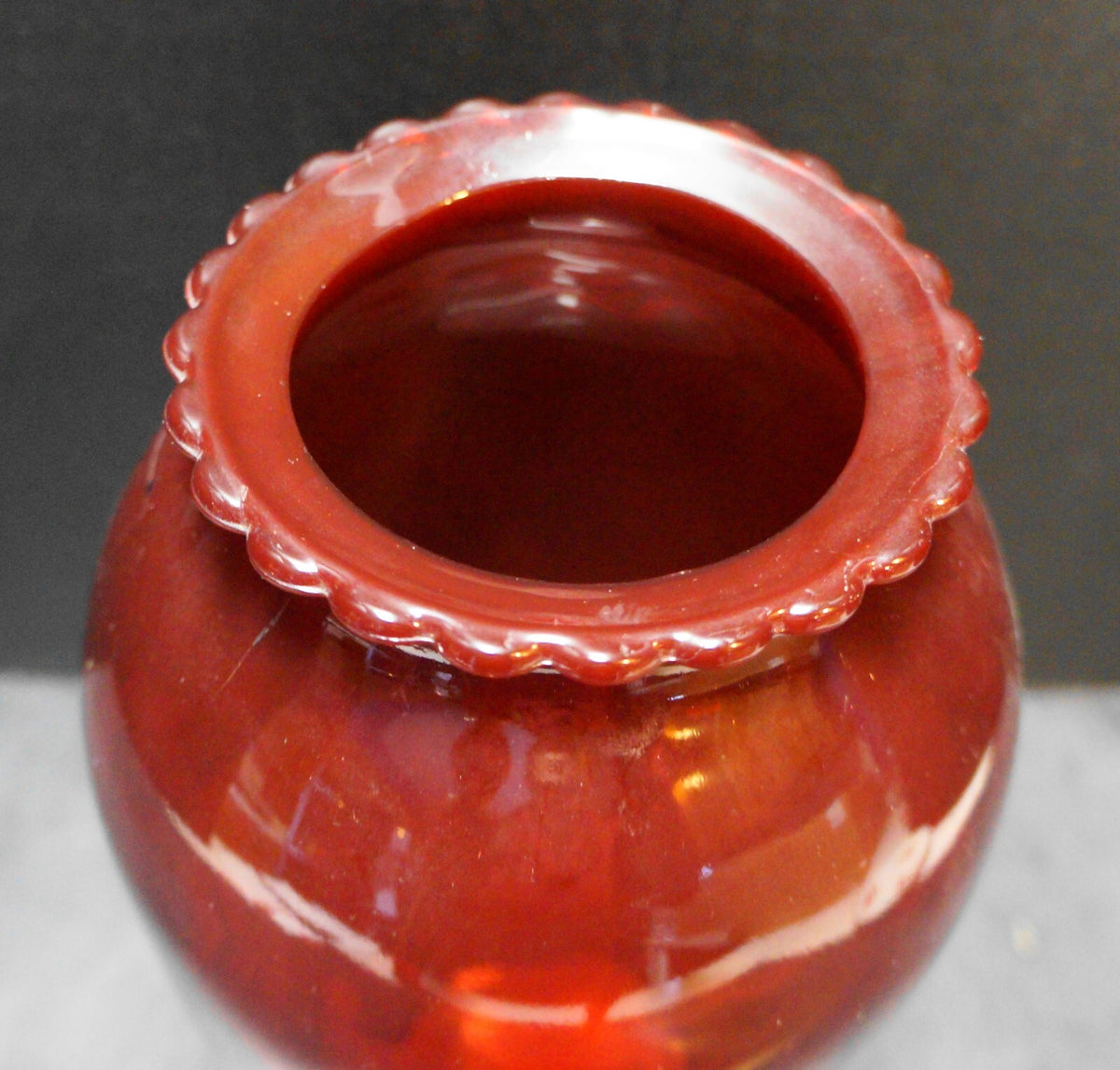 Anchor Hocking Royal Ruby Tall Scalloped Rim Optic Vase 9 IN