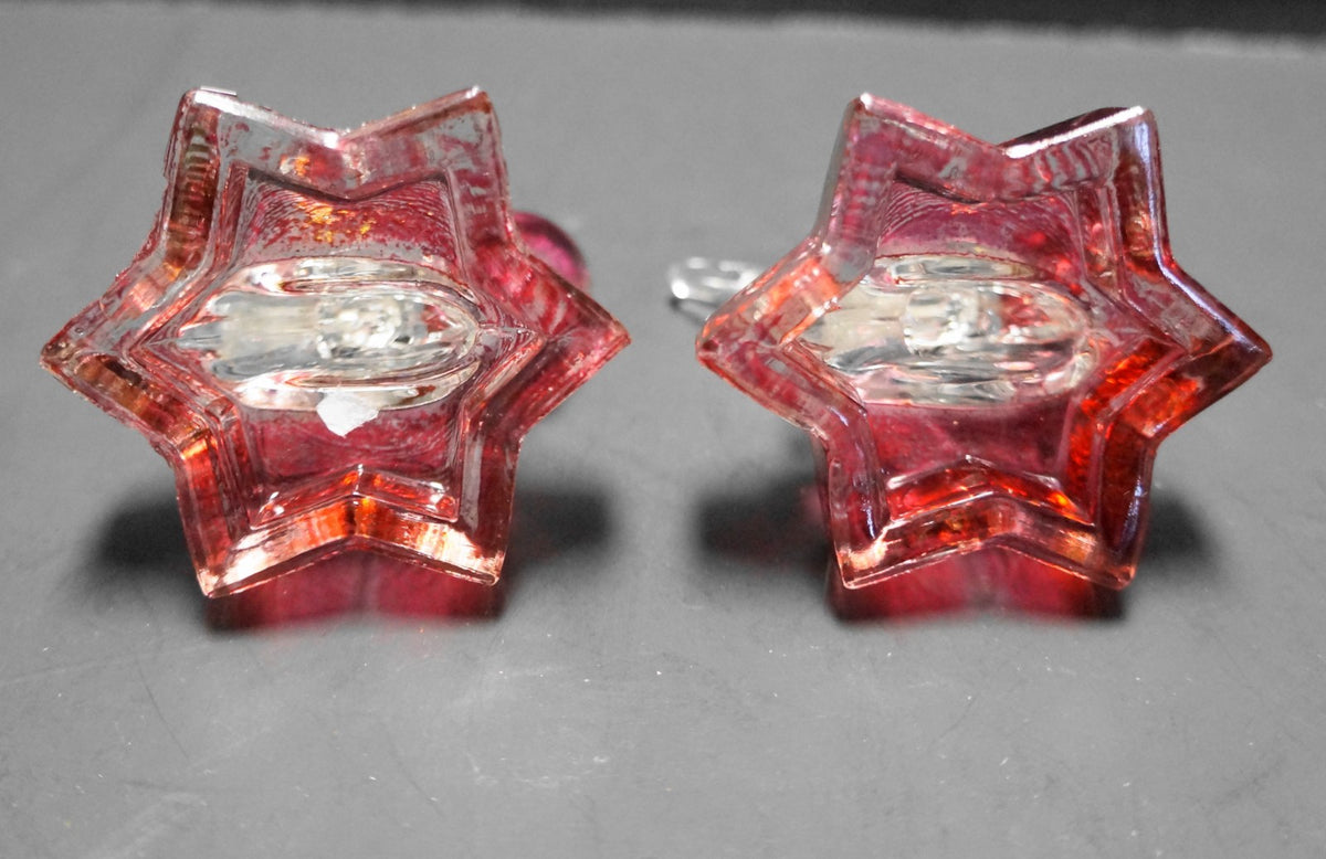 LE Smith Small Angel Candle Holders Star Base Crystal Ruby Flashed Pair