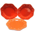 Food Network Fontinella Red Dinner Plates Set of 3 Embossed Beads Scalloped