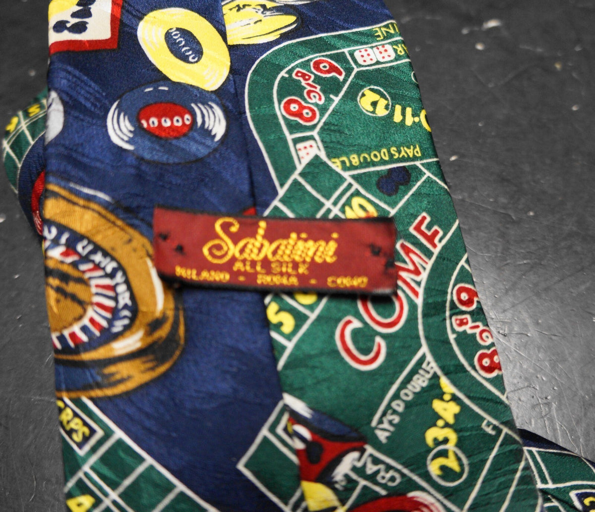 Sabatini Novelty Silk Tie Casino Print Roulette Wheel Chips