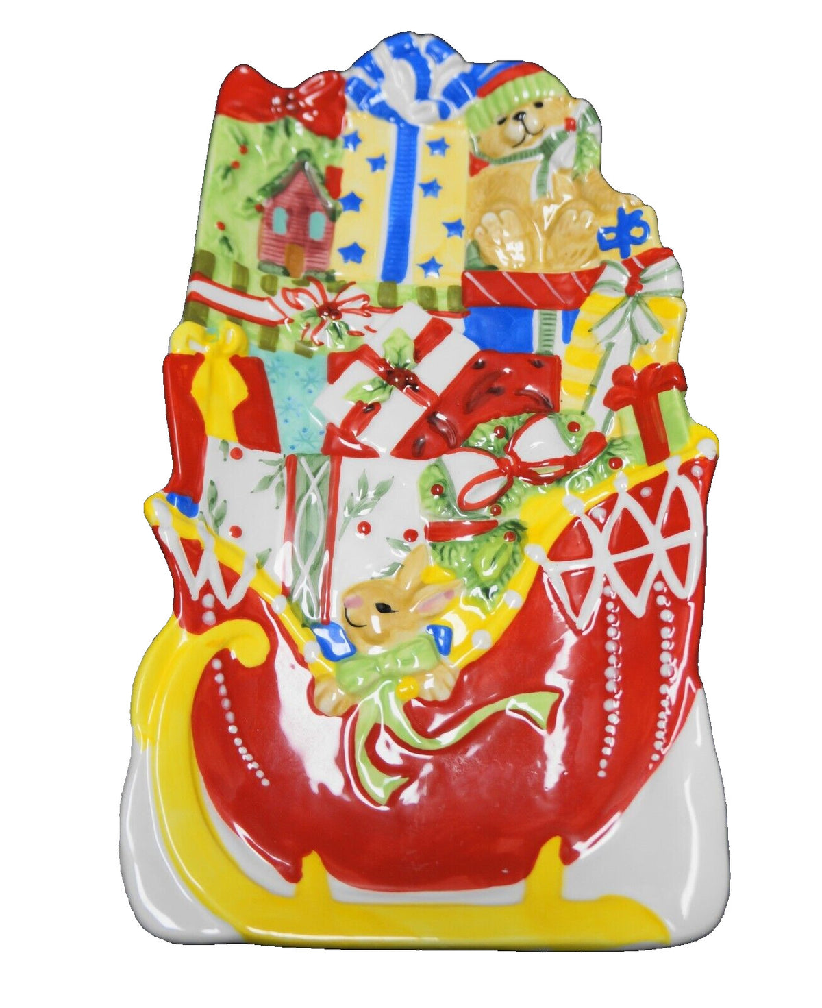 Fitz & Floyd Candy Cane Santa Figural Tray Christmas Presents Sleigh
