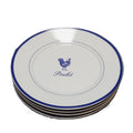 The Cellar Poulet Chicken Rooster Pattern Blue Trim Whiteware Salad Plates Set 4