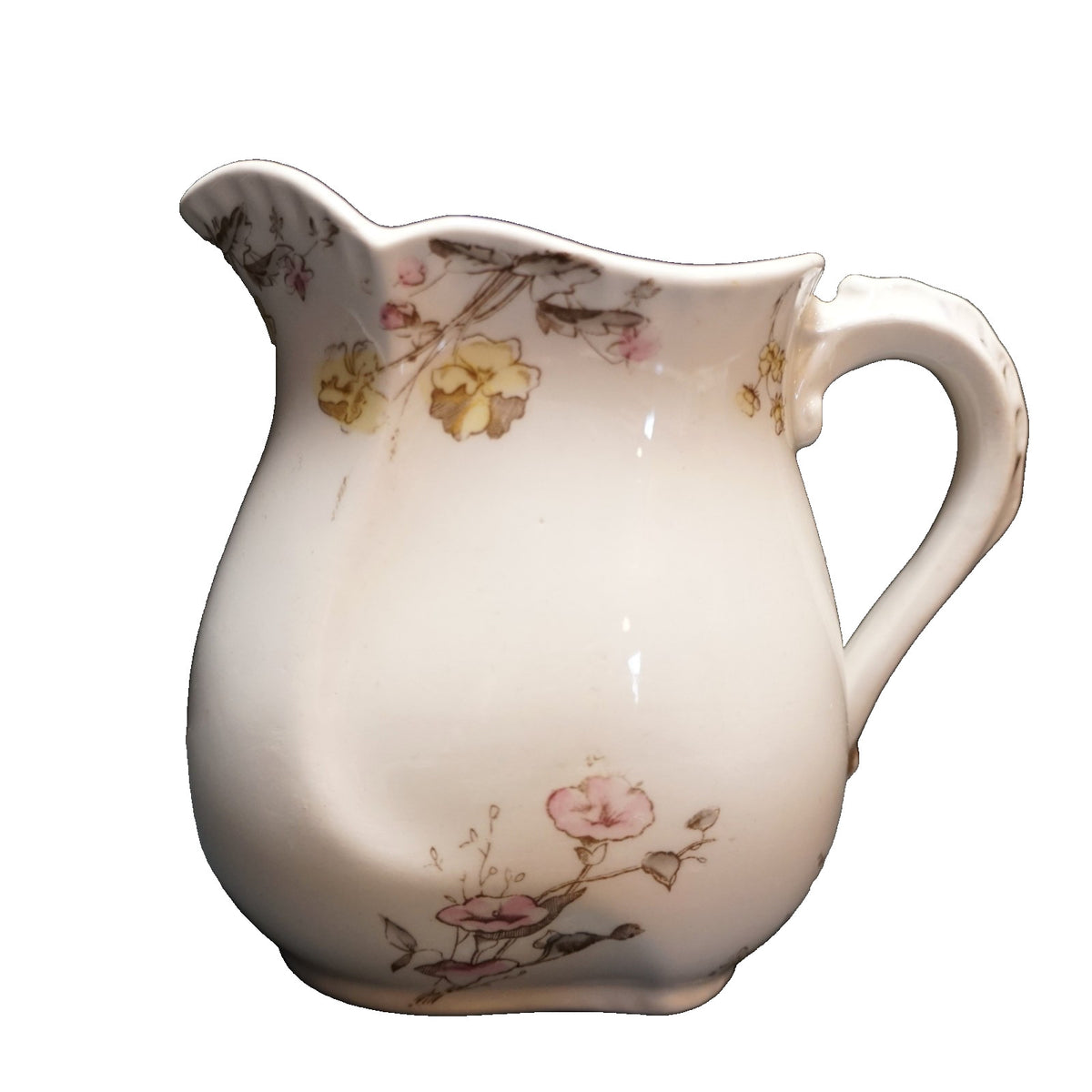SOLD Johnson Brothers Semi Porcelain Pink Yellow Brown Transferware Flowers Creamer