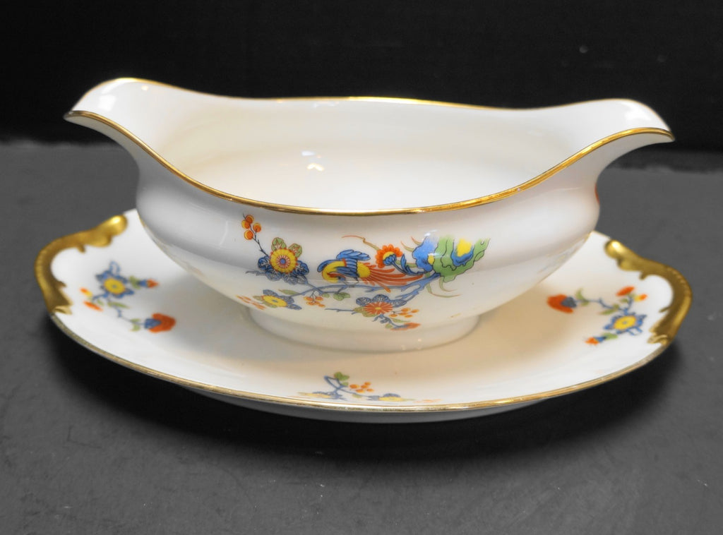 J L Hudson Vignaud Freres Limoges France Bird of Paradise Floral Gravy Boat
