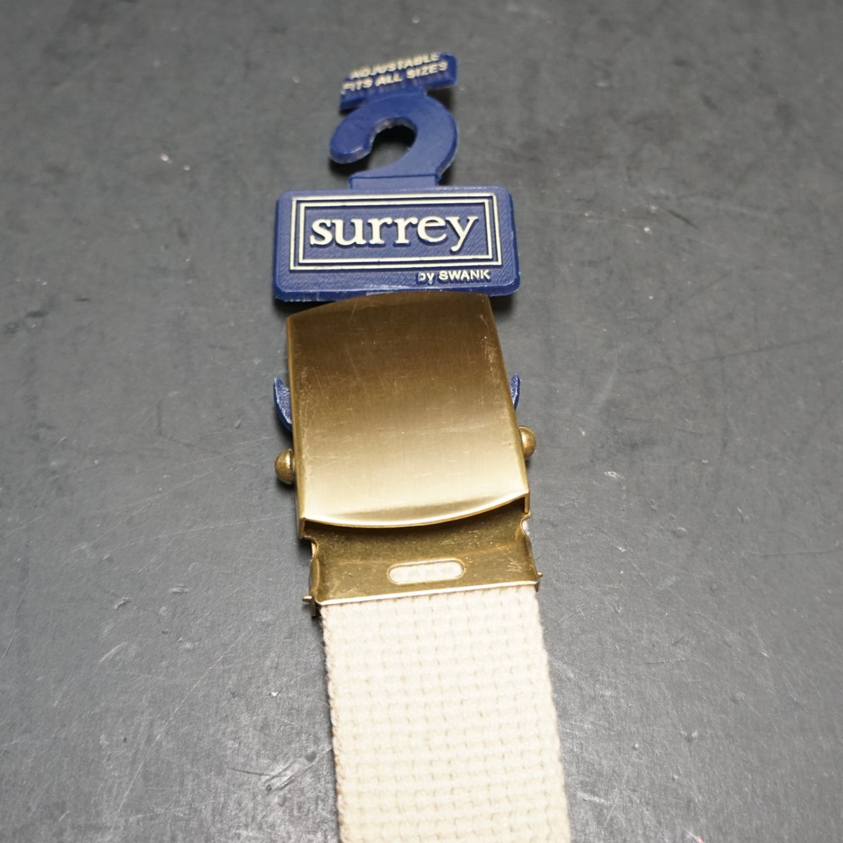 Surrey by Swank Adjustable Strap Webbing Belt Brass Buckle NOS