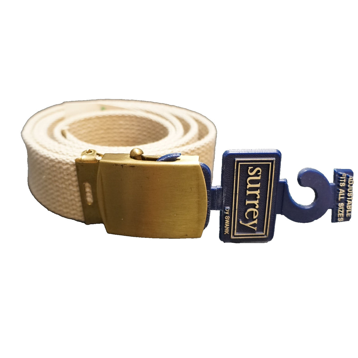 Surrey by Swank Adjustable Strap Webbing Belt Brass Buckle NOS
