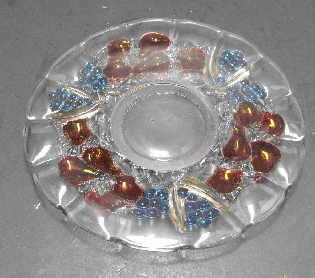 Indiana Glass Garland Banana Fruits Salad Plate Clear Stained Fruit Blue Grapes