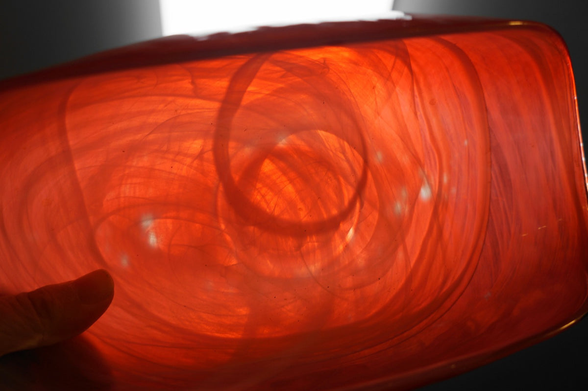 Red White Swirl Marbled Art Glass Curved Dish