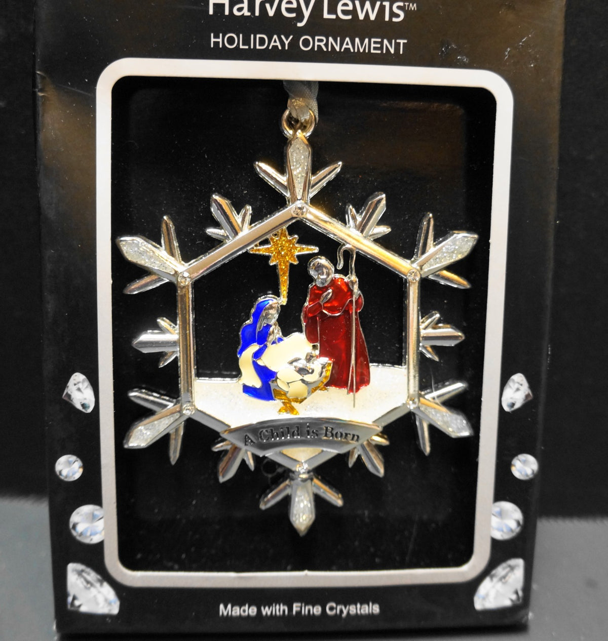 Harvey Lewis Holiday Ornament Nativity A Child is Born Fine Crystals New in Box