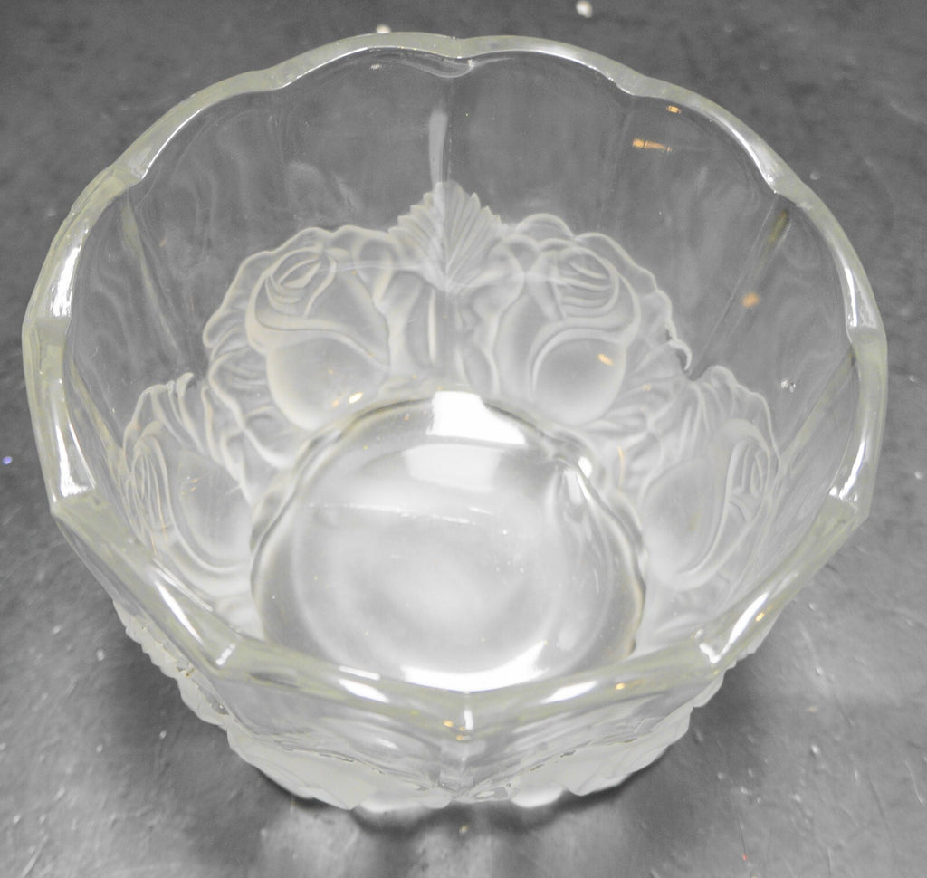 Imperlux Frosted Satin Roses Crystal Footed Bowl