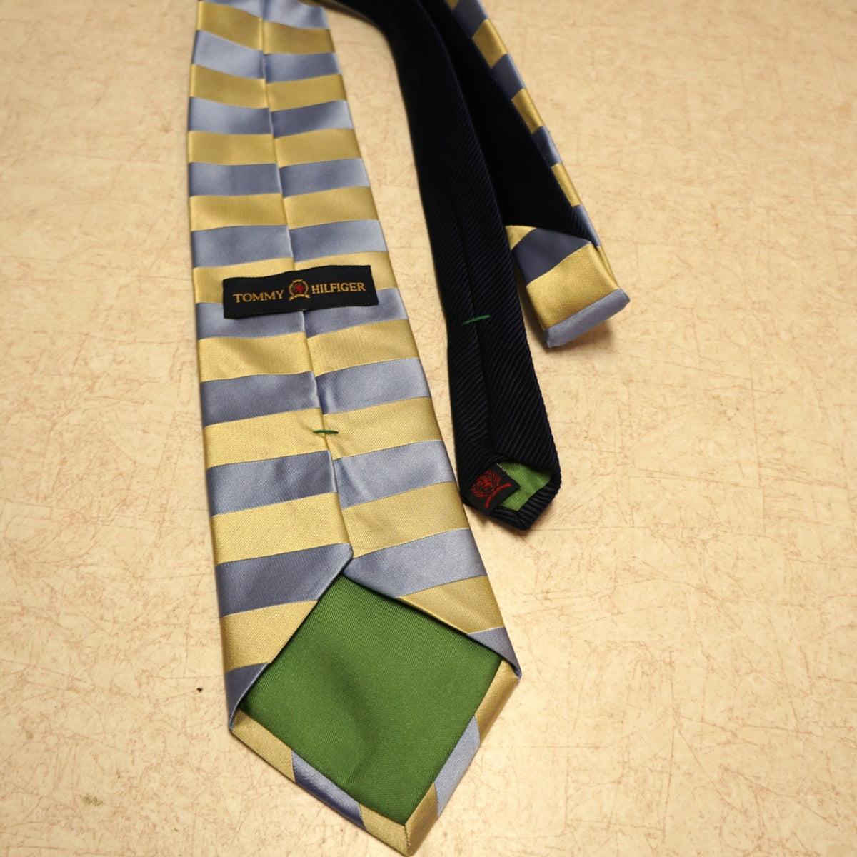 Tommy Hilfiger Horizontal Stripe Pale Yellow Blue Silk Tie