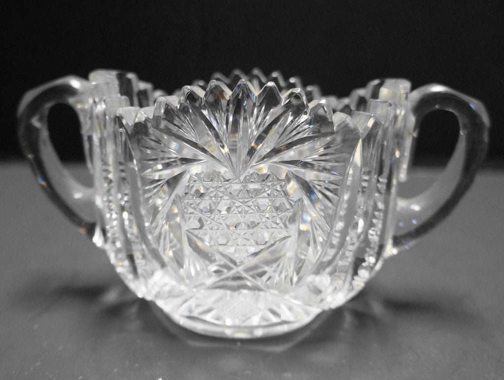 American Brilliant Period Cut Glass Strawberry Pattern Sugar Bowl