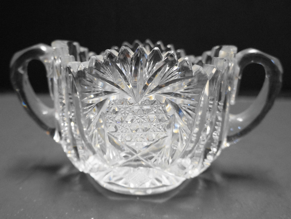 American Brilliant Period Cut Glass Strawberry Pattern Sugar Bowl