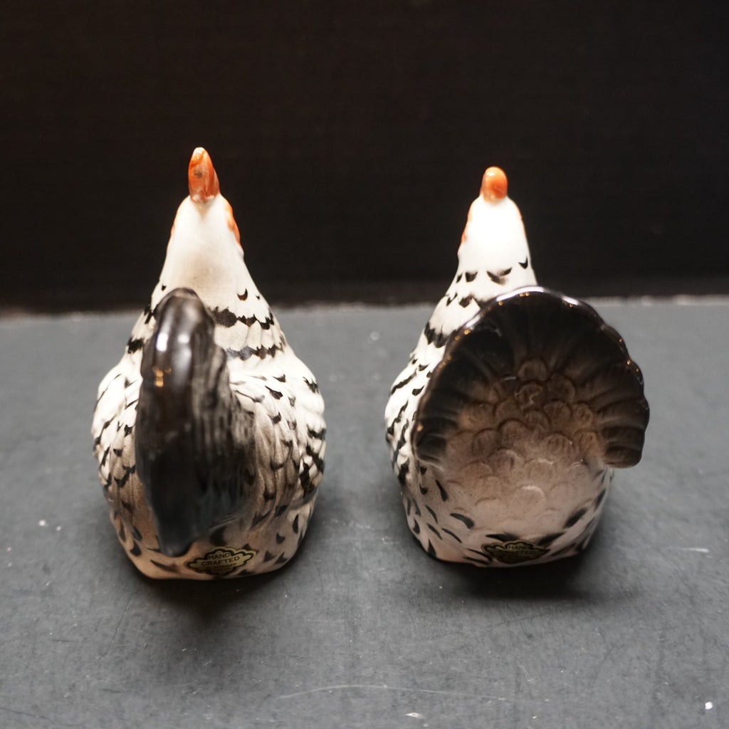 Otagiri Hand Painted Black White Red Rooster Hen Salt Pepper Shakers
