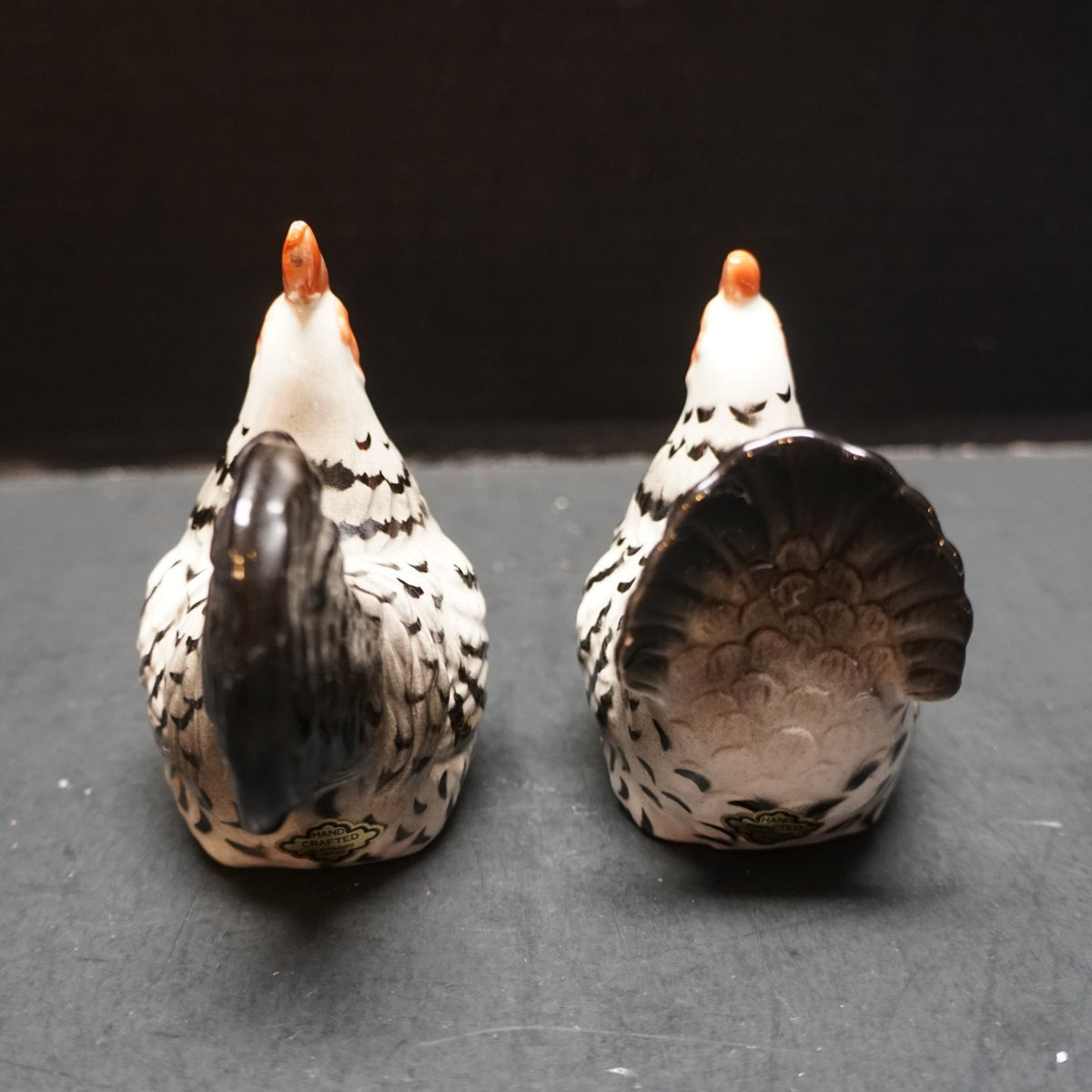 Otagiri Hand Painted Black White Red Rooster Hen Salt Pepper Shakers