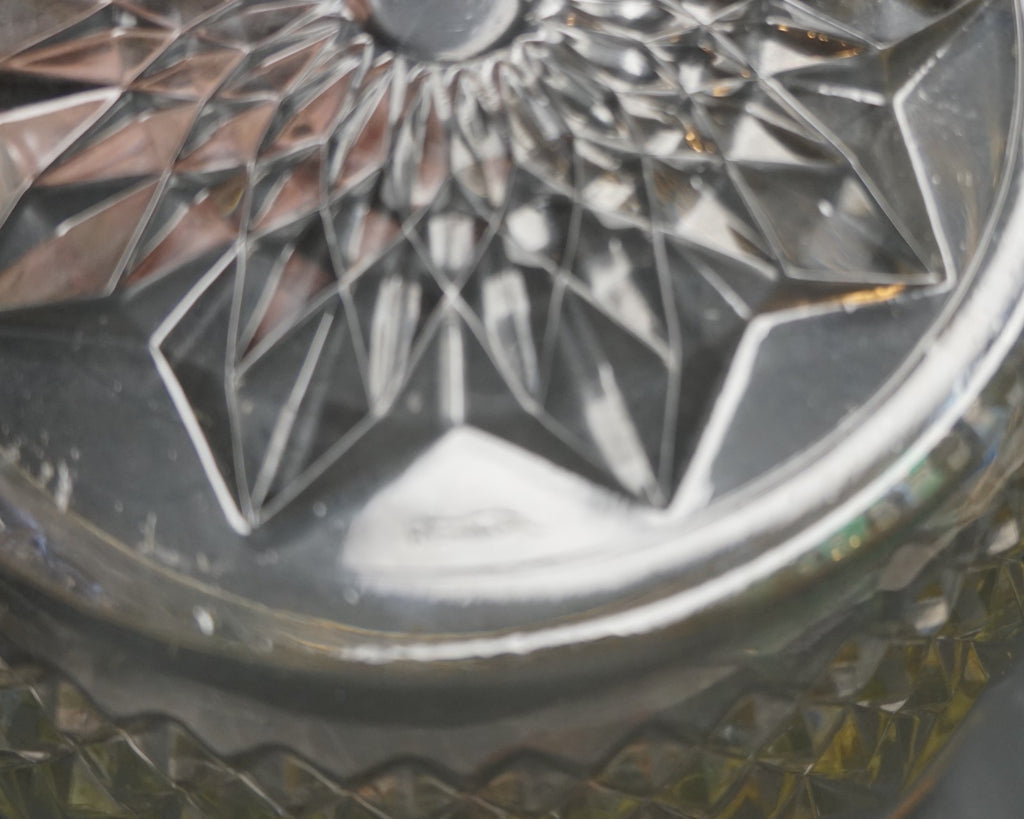 Reims Clear Glass Pressed Diamonds Silver Rim Serving Bowl 9 IN