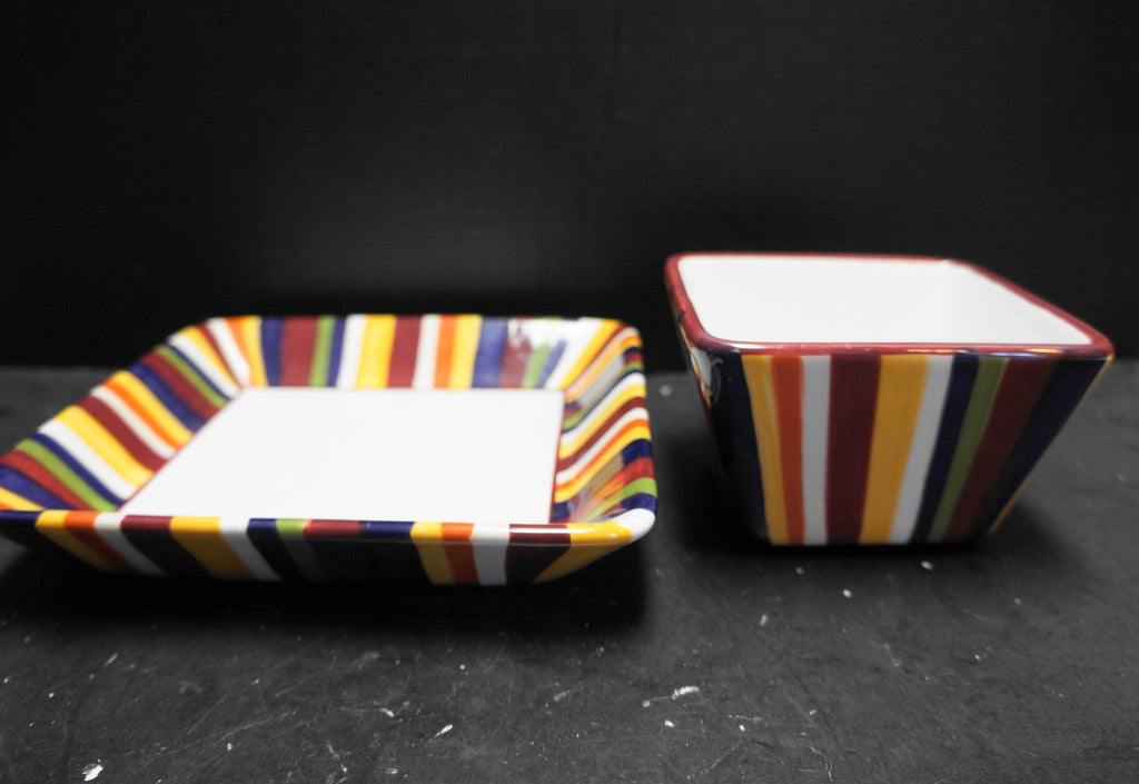 SOLD Pampered Chef Simple Additions Striped Square Dessert Bowl Salad Plate
