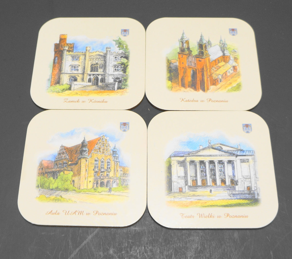 Poznan Poland Coasters Set of 4 Laminate Cork Back