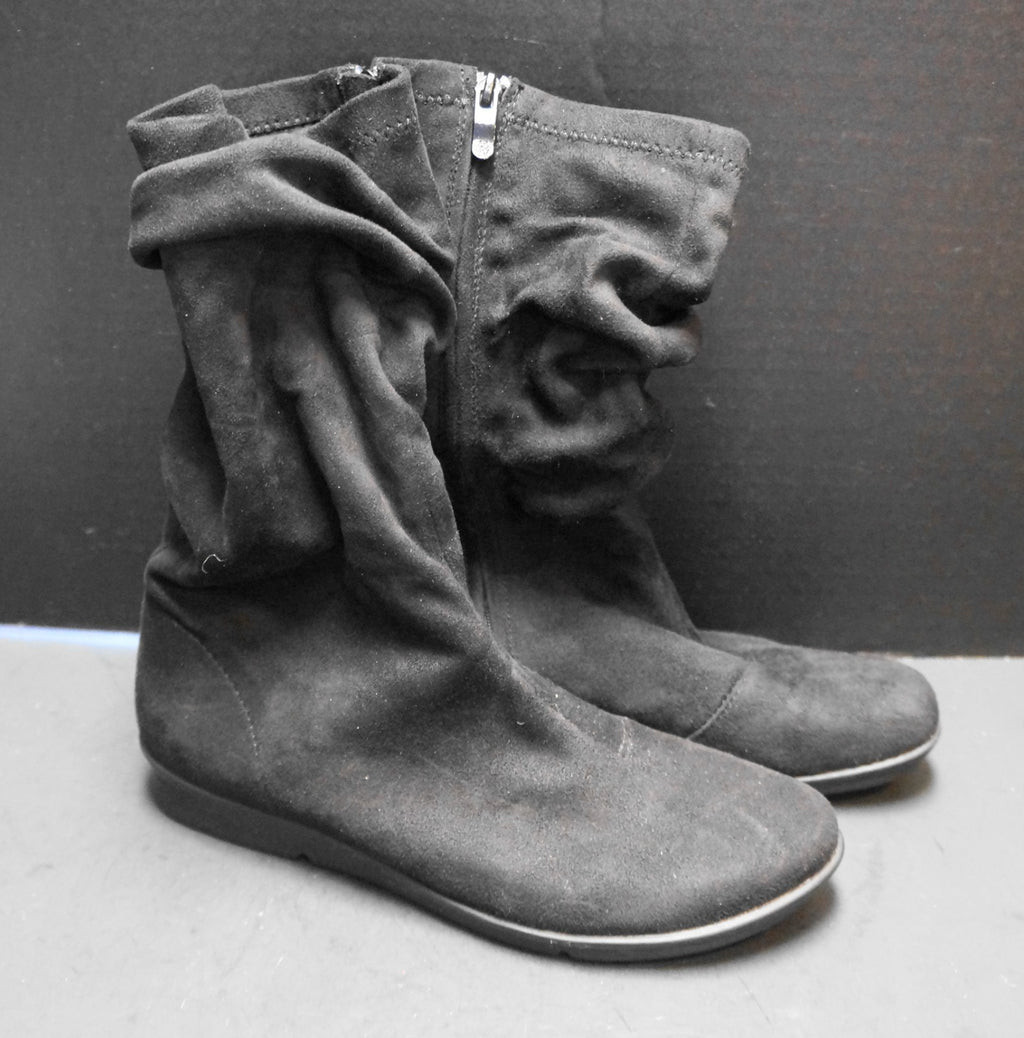 Bussola Coimbra Black Slouch Mid Calf Boots Side Zip Faux Suede Comfort EU 37
