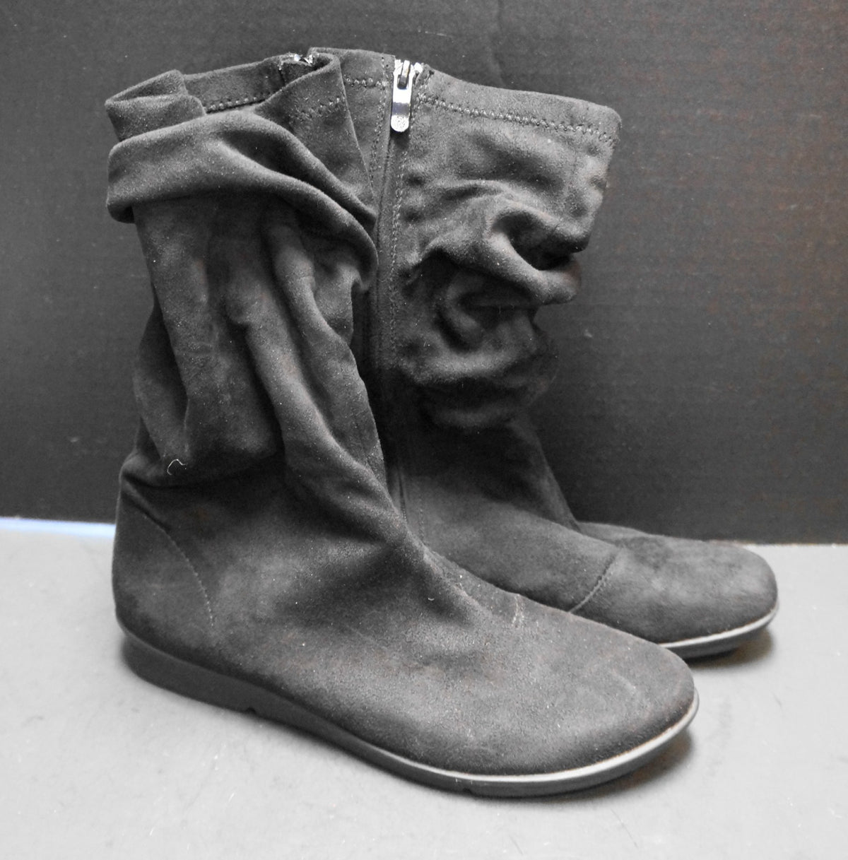 Bussola Coimbra Black Slouch Mid Calf Boots Side Zip Faux Suede Comfort EU 37