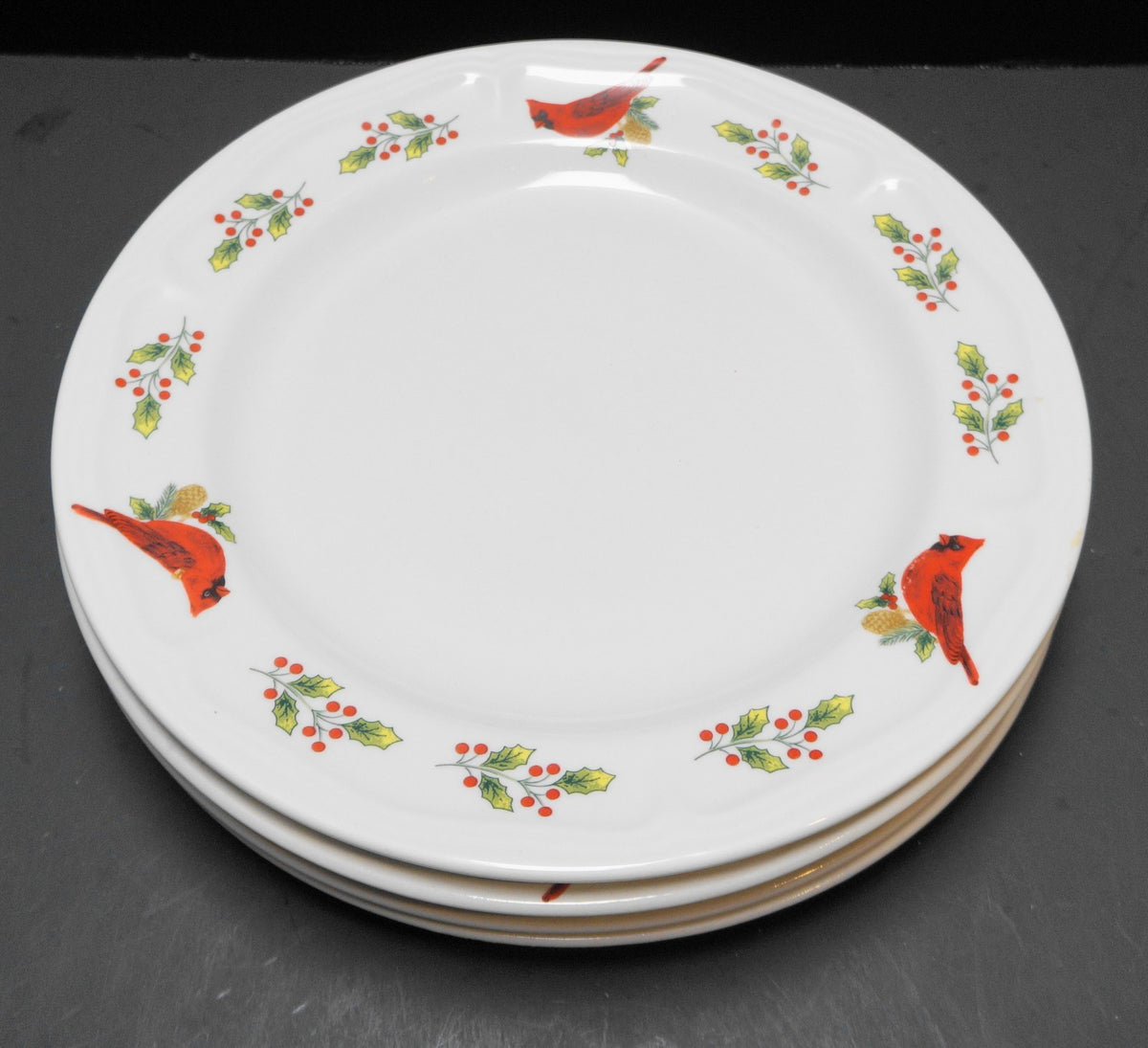 Gibson Winter Birds Cardinal Holly Dinner Plates Set of 4