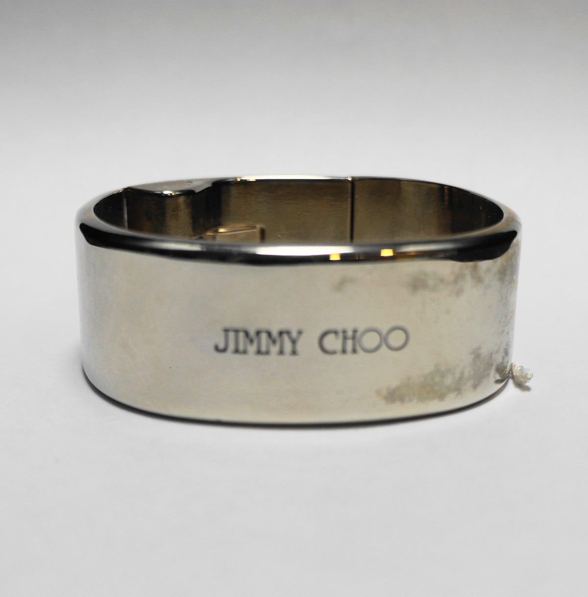 Jimmy Choo Silver Tone Wide Cuff Bangle Bracelet