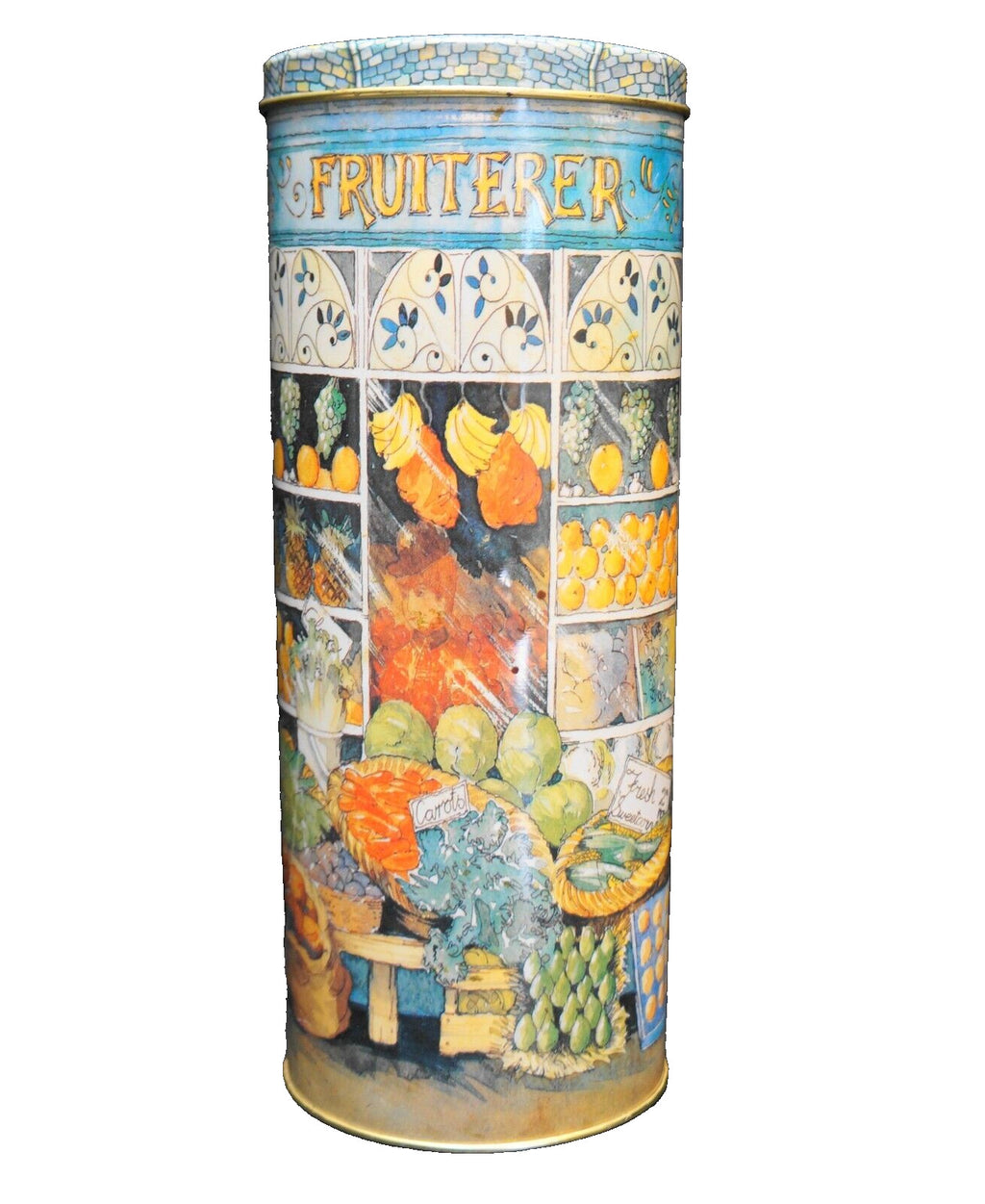 Fruiterer Fruit Market Decorated Tall Oval Tin Made in Italy Mega