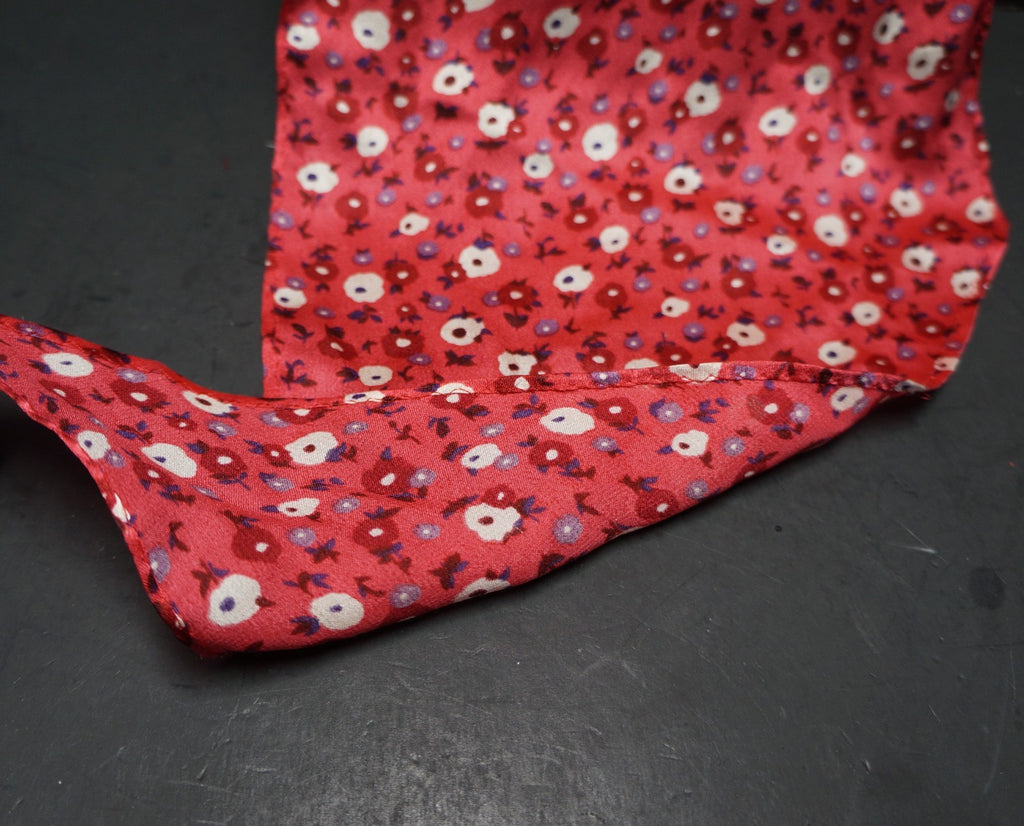 Raspberry Pink Small Floral Point Oblong Angled Silk Scarf