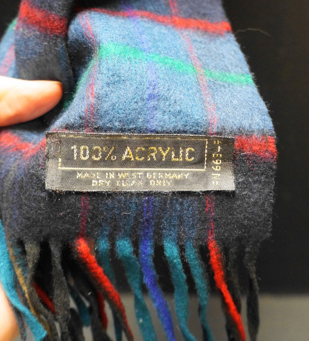 Blue Plaid Scarf Muffler Acrylic West Germany