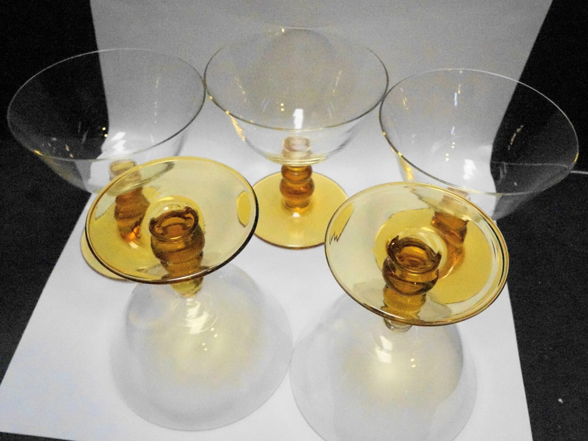 Amber Ball Stem Clear Bowl Blown Glass Sherbets Set of 5