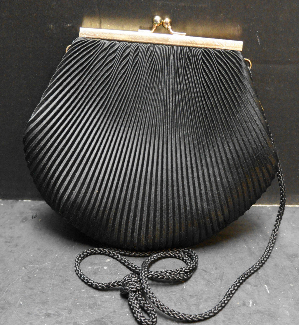 Black Satin Knife Pleated Pacific Express Evening Bag